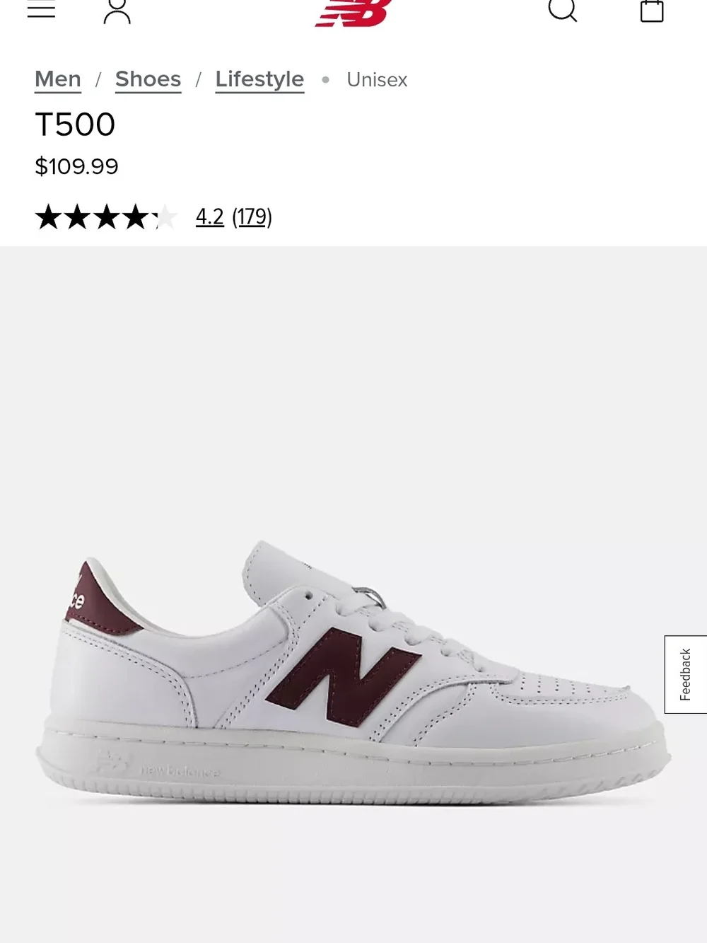 BRAND NEW New Balance White Sneakers with Burgundy N Accent men's 13
